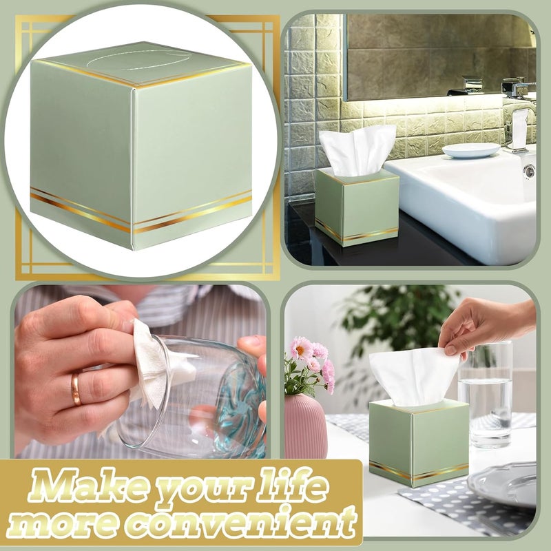 Fourluoo 12 Pack Facial Tissues Cube Boxes Face Tissue Box 600 Sheets 3 ply Square Tissues Soft Tissue Paper Bulk for Car Pocket Toilet Household Bedroom Family(Sage Green) - Image 5
